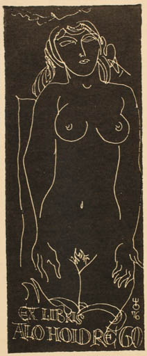 Exlibris by Evald Okas from Estonia for Alo Holdre - Woman Nude 