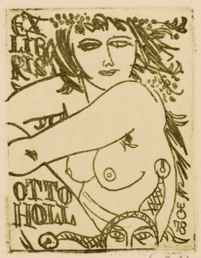 Exlibris by Evald Okas from Estonia for Otto Holl - Woman Nude 