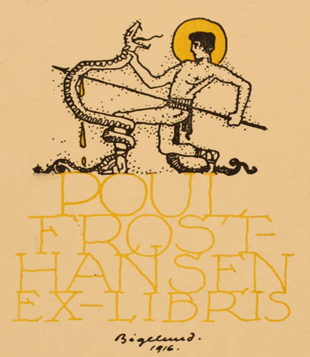 Exlibris by Thor Bøgelund from Denmark for Poul Frost Hansen - Sct.G. and the Dragon 