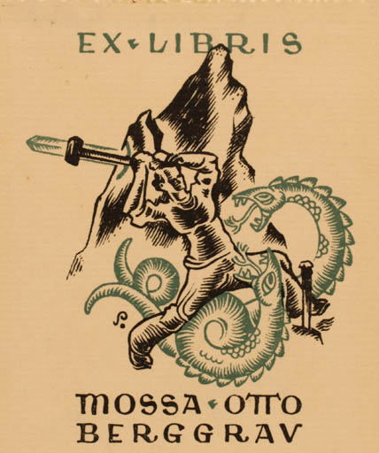 Exlibris by Henry Schjærven from Norway for Otto Berggeav - Fable Animal Sct.G. and the Dragon 