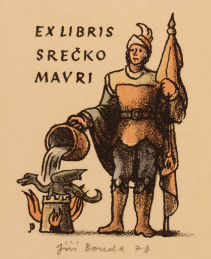 Exlibris by Jiri Bouda from Czech Republic for Srecko Mavri - Knight Sct.G. and the Dragon 