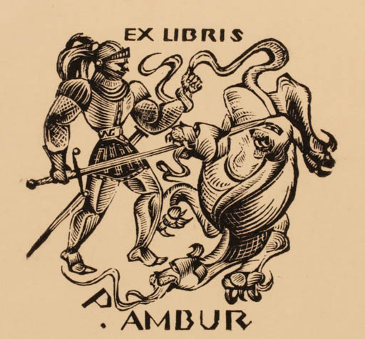 Exlibris by Wladimir G. Gontsjarow from Russia for Paul Ambur - Fable Animal Knight Sct.G. and the Dragon 