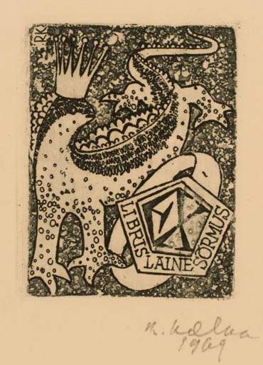 Exlibris by Raivo Kolka from Estonia for Laine Sõrmus - Fable Animal 