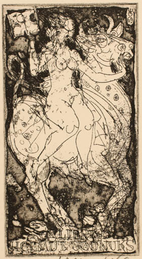 Exlibris by Evald Okas from Estonia for Helmut Joonuks - Book Europa and the Bull Mythology 