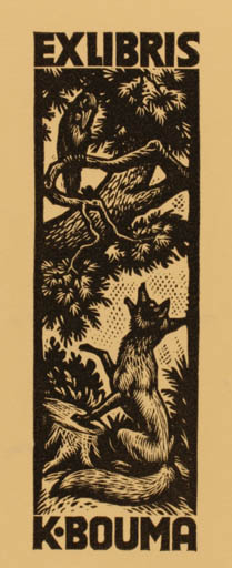 Exlibris by Nicolaas Bulder from Netherland for K. Bouma - Fairytale/fable Fauna 