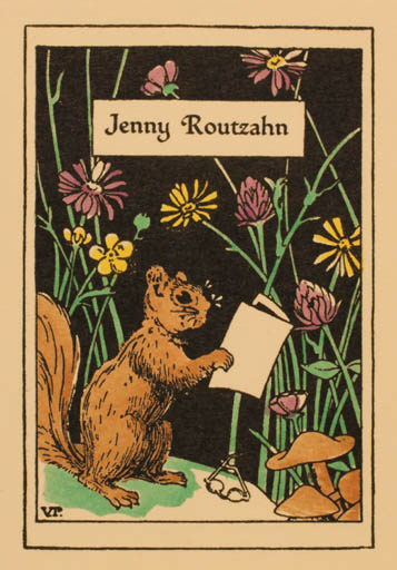 Exlibris by ? ? from Unknown for Jenny Routzahn - Flower Fauna 