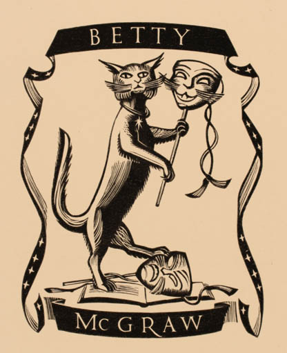 Exlibris by Peter Reddick from Great Britain for Betty Mc Graw - Fairytale/fable Cat 