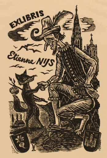 Exlibris by Antoon Vermeylen from Belgium for Etienne Nijs - Fairytale/fable Fauna Man 