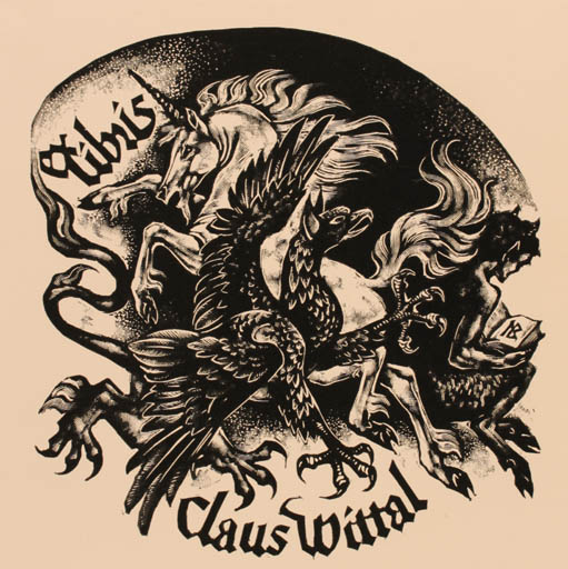 Exlibris by Leslie Benenson from Great Britain for Claus Wittal - Unicorn Fable Animal 