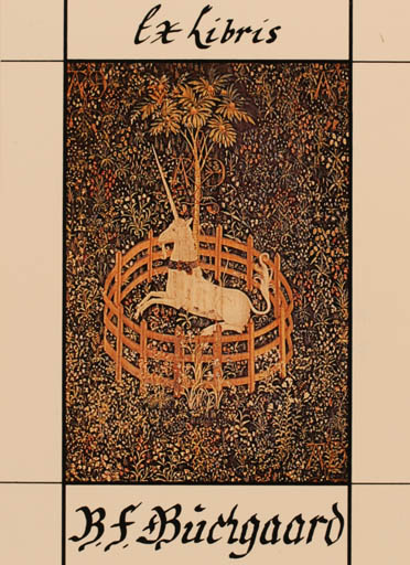 Exlibris by B. J. Buchgaard from Denmark for B. J. Buchgaard - Unicorn Fable Animal 