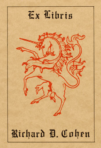 Exlibris by ? ? from USA for Richard D. Cohen - Unicorn Fable Animal 