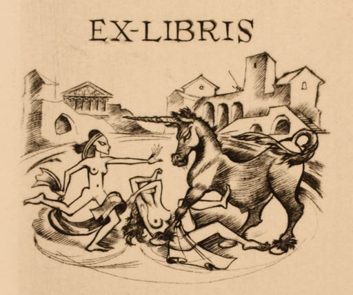 Exlibris by Michel Jamar from France for ? ? - Unicorn Woman 