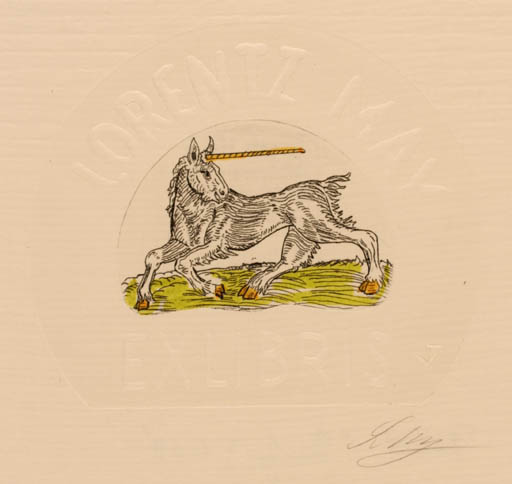 Exlibris by Lorentz May from Denmark for Lorentz May - Unicorn Fable Animal 