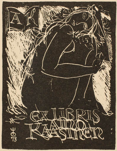 Exlibris by Evald Okas from Estonia for Aino Kaasinen - Woman Nude 