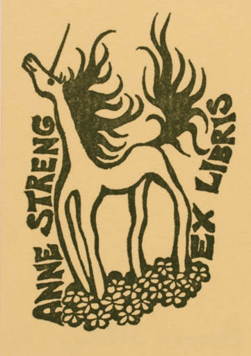 Exlibris by Anne Streng from Finland for Anna Streng - Unicorn Fable Animal 