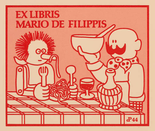 Exlibris by Per Christensen from Denmark for Mario de Filippis - Fairytale/fable Food Wine 