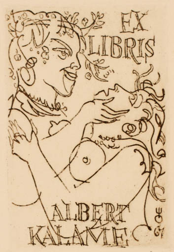 Exlibris by Evald Okas from Estonia for Albert Kalame - Erotica Couple 