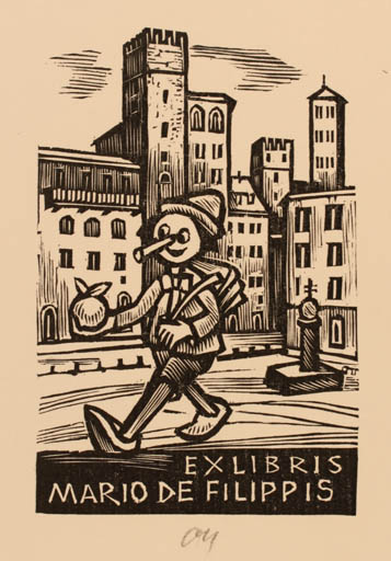 Exlibris by Herbert S. Ott from Germany for Mario de Filippis - City Fairytale/fable 