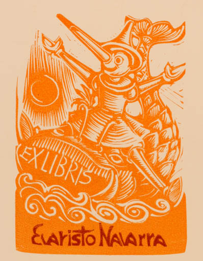 Exlibris by Gian Luigi Uboldi from Italy for Evaristo Navarra - Fairytale/fable Fish 