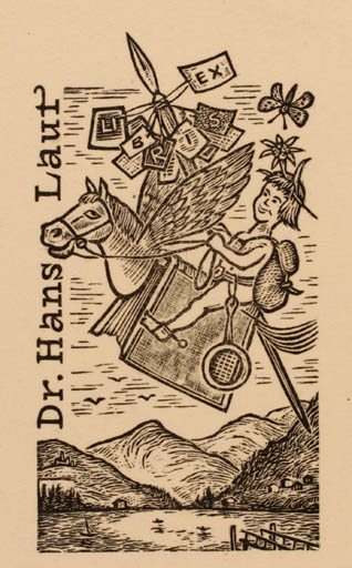 Exlibris by Helmut Seehausen from Germany for Dr. Hans Laut - Fairytale/fable Scenery/Landscape Pegasus 