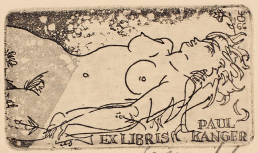 Exlibris by Evald Okas from Estonia for Paul Kanger - Woman Nude 