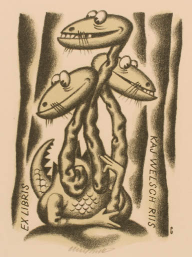 Exlibris by Vojtech Cinybulk from Czechoslovakia for Kaj Welsch Riis - Fable Animal 