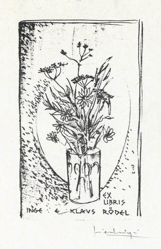 Exlibris by Pier-Luigi Gerosa from Italy for Klaus & Inge Rödel - Flower Flora 