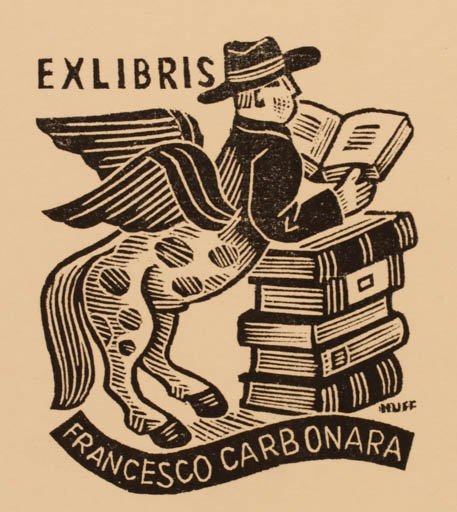 Exlibris by Hermann Huffert from Germany for Francesco Carbonara - Book Fable Animal Pegasus 