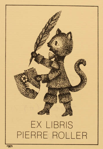 Exlibris by Jo Kohn from Luxembourg for Pierre Roller - Fairytale/fable Cat 