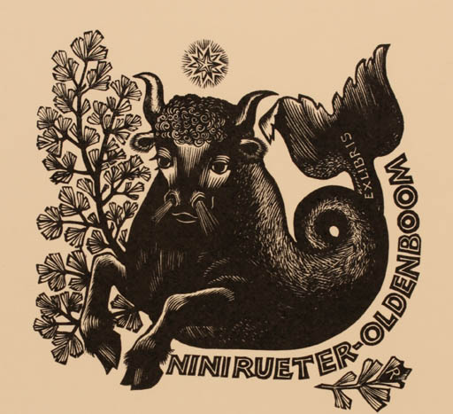 Exlibris by Pam Georg Rueter from Netherland for Nini Rueter-Oldenboom - Fable Animal 