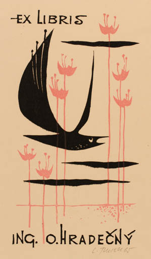 Exlibris by Ladislav Rusek from Czech Republic for Ing. Otakar Hradecny - Bird 