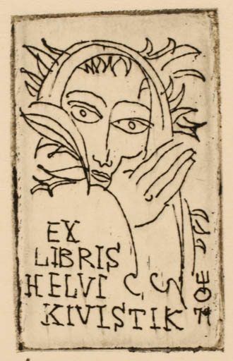 Exlibris by Evald Okas from Estonia for Helvi Kivistik - Woman Portrait 