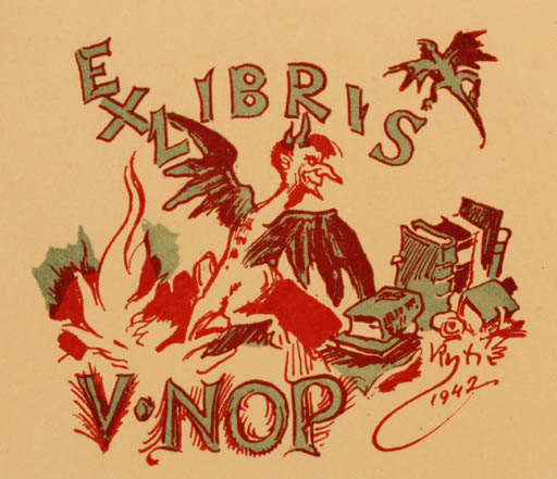 Exlibris by Vaclav Rytir from Czech Republic for Vladim Nop - Devil Fairytale/fable 