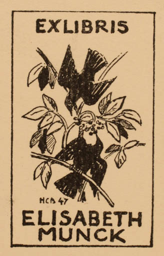 Exlibris by H. C. Bärenholdt from Denmark for Elisabeth Munck - Bird 