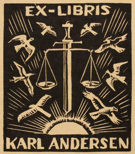 Exlibris by H. C. Bärenholdt from Denmark for Karl Andersen - Bird Law Sun 