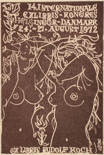 Exlibris by Evald Okas from Estonia for Rudolf Koch - Woman Nude 