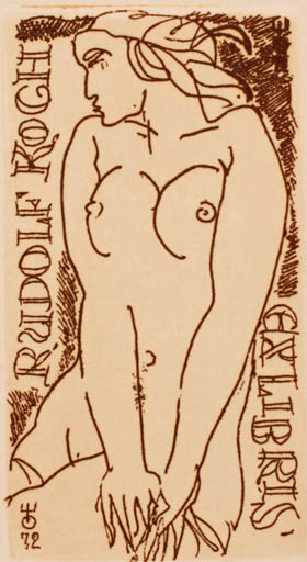 Exlibris by Evald Okas from Estonia for Rudolf Koch - Woman Nude 