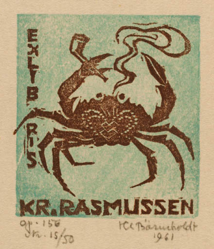 Exlibris by H. C. Bärenholdt from Denmark for Kristen Rasmussen - Fauna 