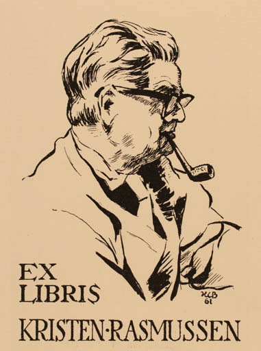 Exlibris by H. C. Bärenholdt from Denmark for Kristen Rasmussen - Man Portrait 