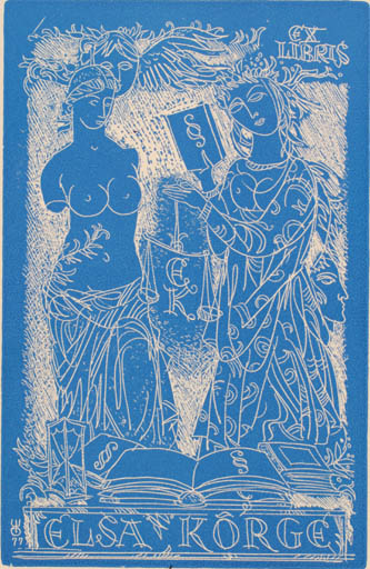 Exlibris by Evald Okas from Estonia for Elsa Körge - Law Art Woman Mythology 