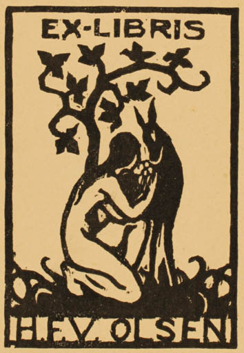 Exlibris by H. C. Bärenholdt from Denmark for H. F. V Olsen - Fauna Woman 