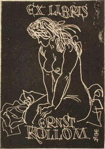 Exlibris by Evald Okas from Estonia for Ernst Kollom - Woman Nude 