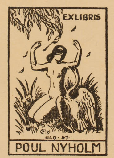 Exlibris by H. C. Bärenholdt from Denmark for Poul Nyholm - Leda and the Swan 