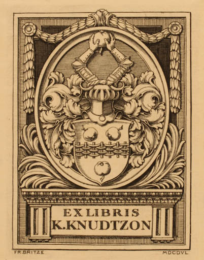 Exlibris by Friedrich Britze from Denmark for K. Knudtzon - Heraldry 