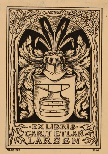 Exlibris by Friedrich Britze from Denmark for Carit Etlar Larsen - Heraldry 