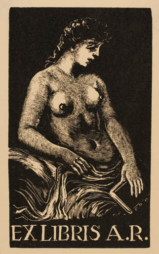 Exlibris by Josef Hodek from Czechoslovakia for ? A. R. - Book Woman Nude 