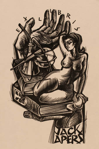 Exlibris by Gerard Gaudaen from Belgium for Jack Apers - Book Hand(s) Woman Nude 