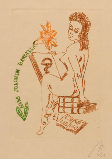 Exlibris by Illi Franz from Romania for Hans-Joachim Bandilla - Book Woman Nude 