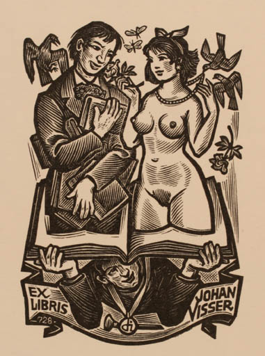 Exlibris by Istvàn Drahos from Hungary for Johan Visser - Book Nude Couple 