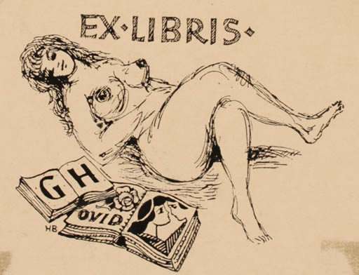 Exlibris by Herbert Bartholomäus from Germany for G. H. Ovid - Book Woman Nude 